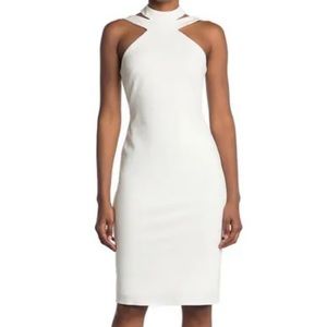 BEBE Woman White Mock Neck Strappy Crepe Dress Size;6